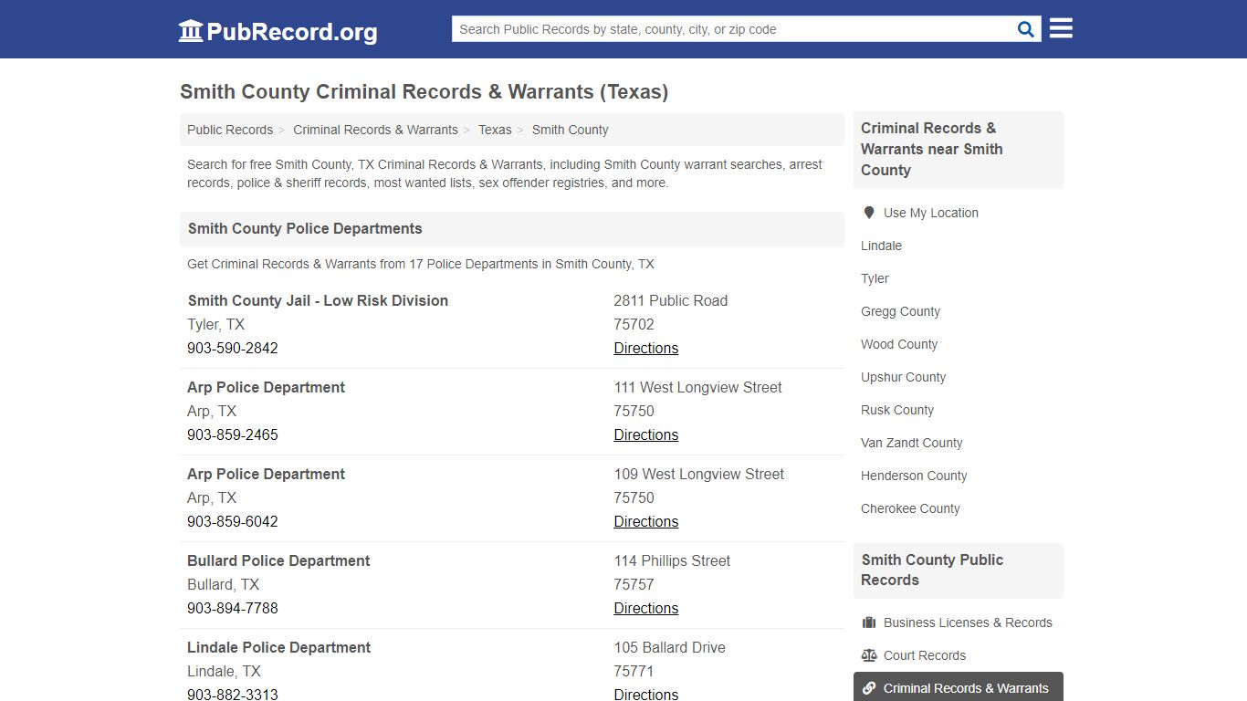 Smith County Criminal Records & Warrants (Texas)